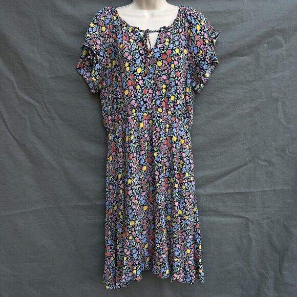 Talbots Blue Floral Size 14 Dress Key Hole Light Weight Short Sleeve Peasant - Picture 1 of 5